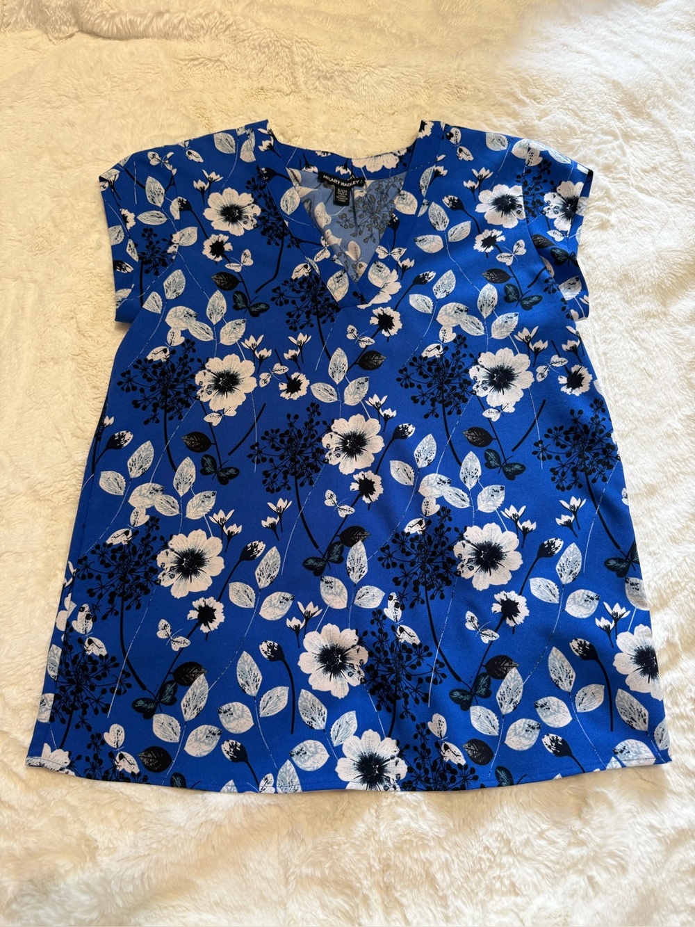 Hilary Radley Blue Floral V-Neck Tunic Top